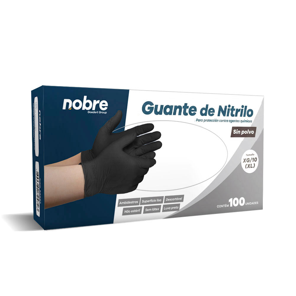 Guantes De Nitrilo Negro Sin Polvo Nobre Caja 100 Unidades