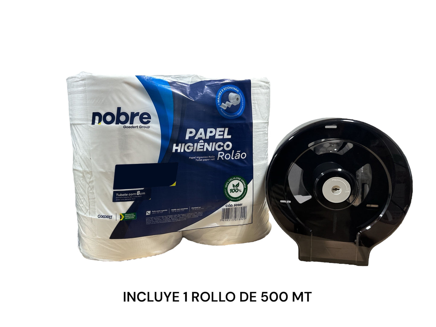 Pack 1 Rollo + Dispensador Papel Jumbo Roll Gris Transparente
