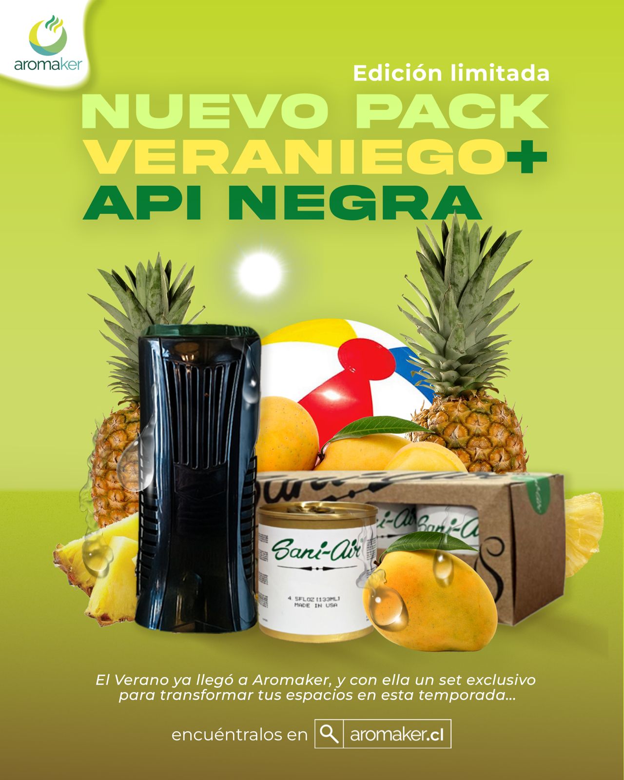 Pack Veraniego – Difusor API Negro + Tripack Aromas Creamy Caribbean, Mango y Pineapple