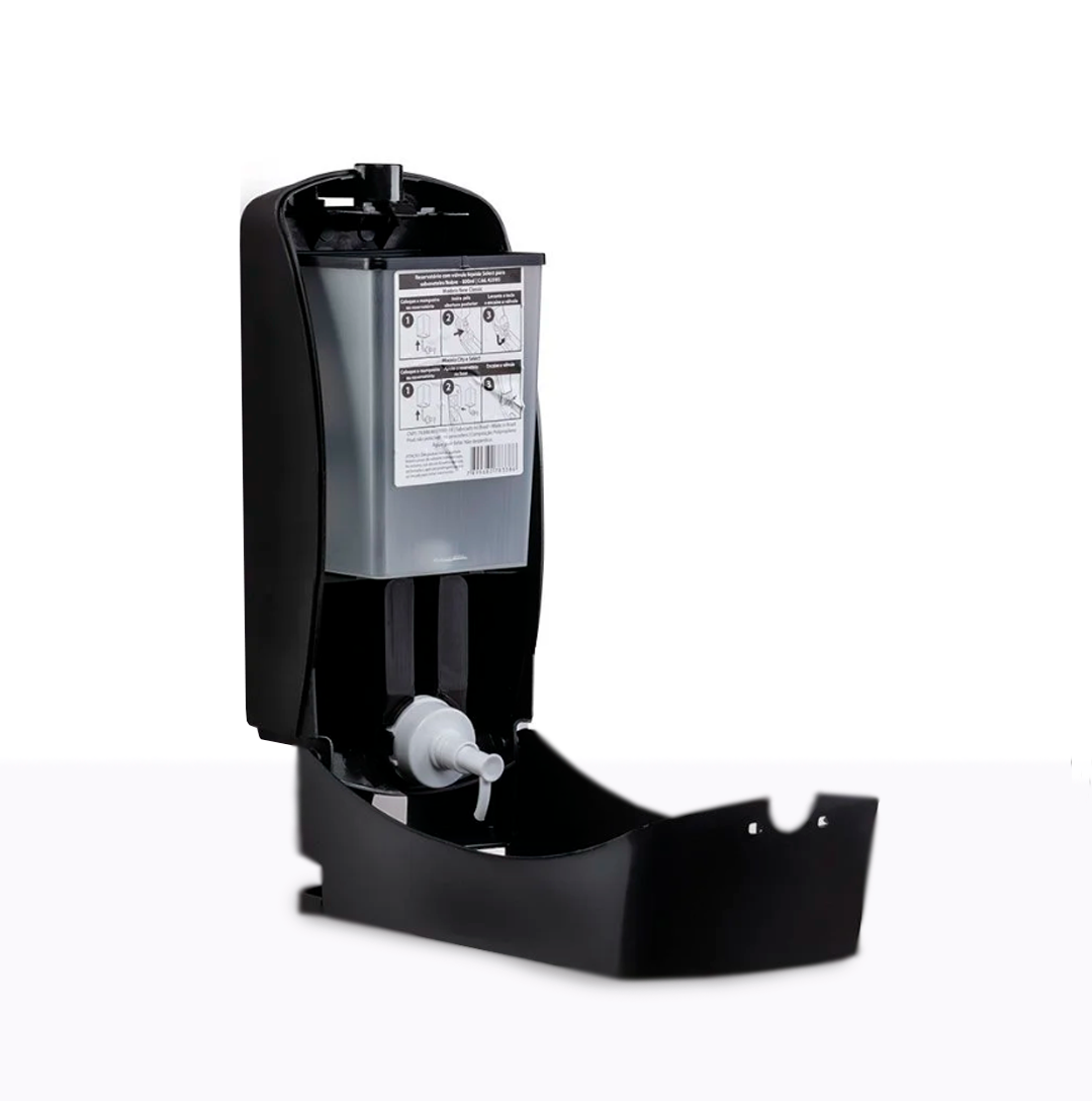 DISPENSADOR JABÓN LÍQUIDO / ALCOHOL GEL PLÁSTICO CON FRONTAL ACERO INOXIDABLE NEGRO
