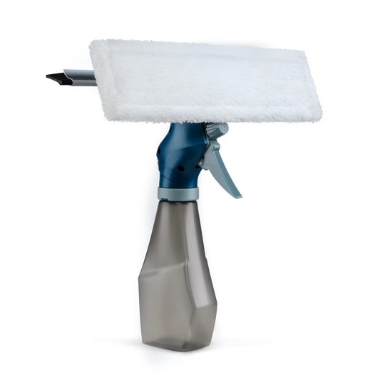 LIMPIAVIDRIO CON SPRAY ALUMINIO Y GOMA CON PAÑO DE MICROFIBRA 26CM NOBRE