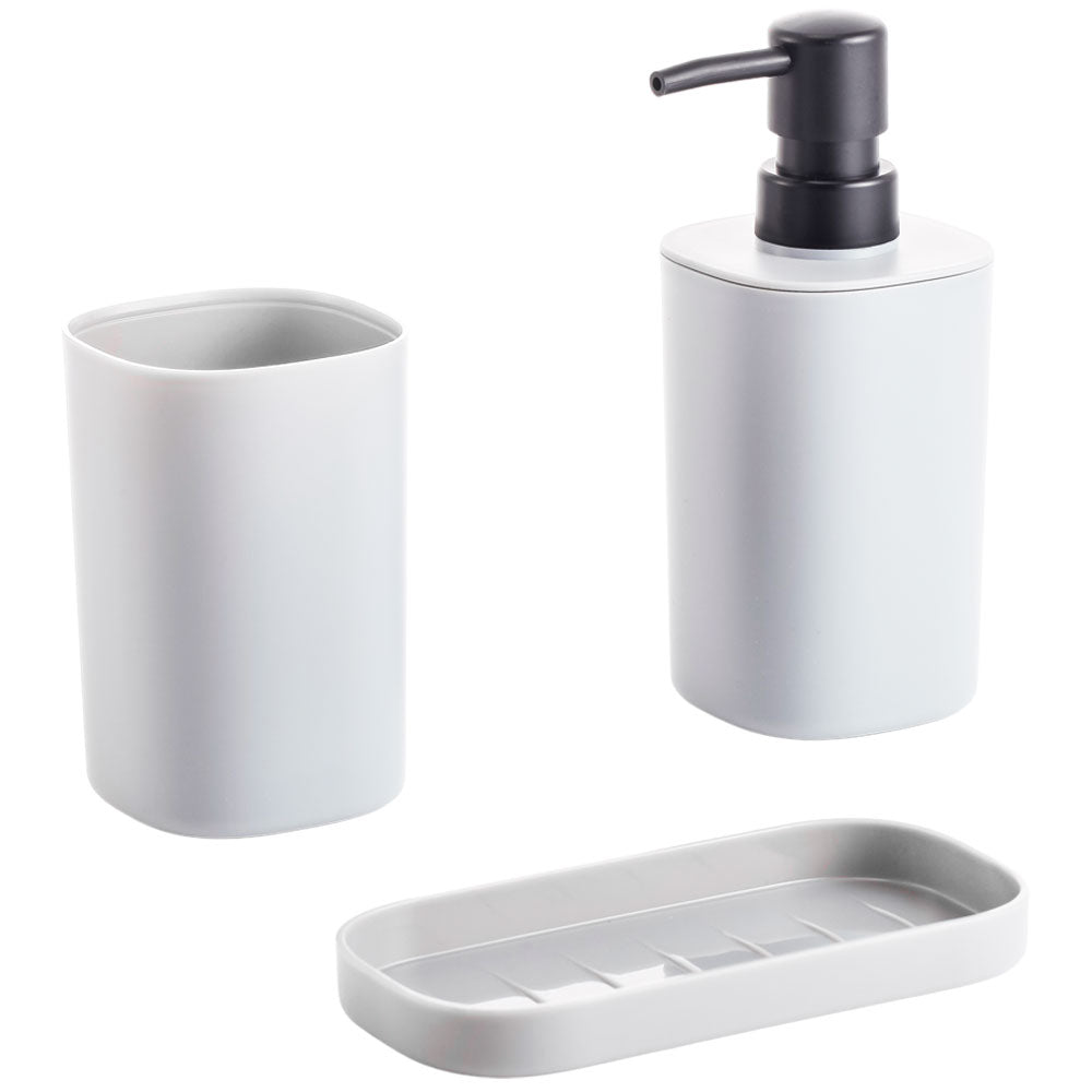 Set Dispensador De Jabón Nobre 350 Ml 3 Piezas Para Baño Blanco