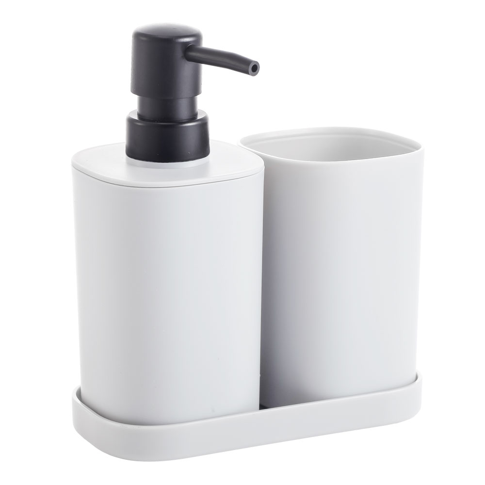 Set Dispensador De Jabón Nobre 350 Ml 3 Piezas Para Baño Blanco