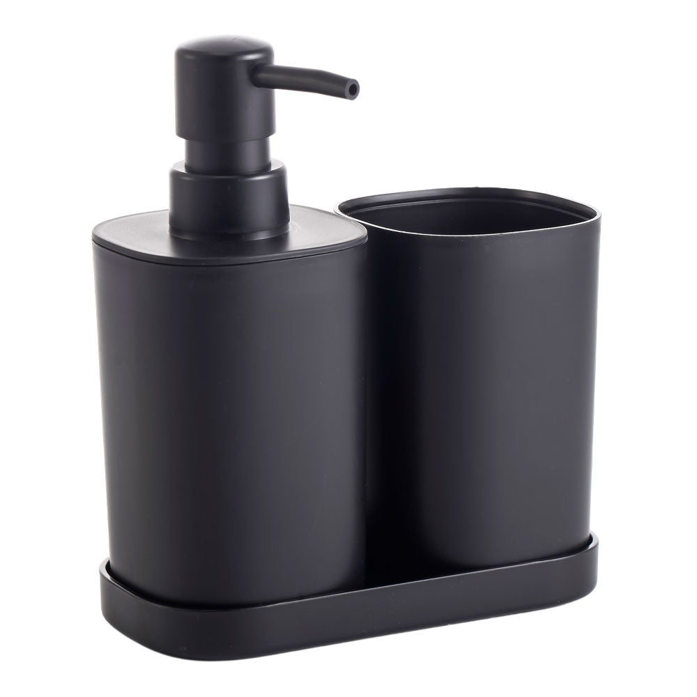 Set Dispensador De Jabón Nobre 350 Ml 3 Piezas Para Baño Negro