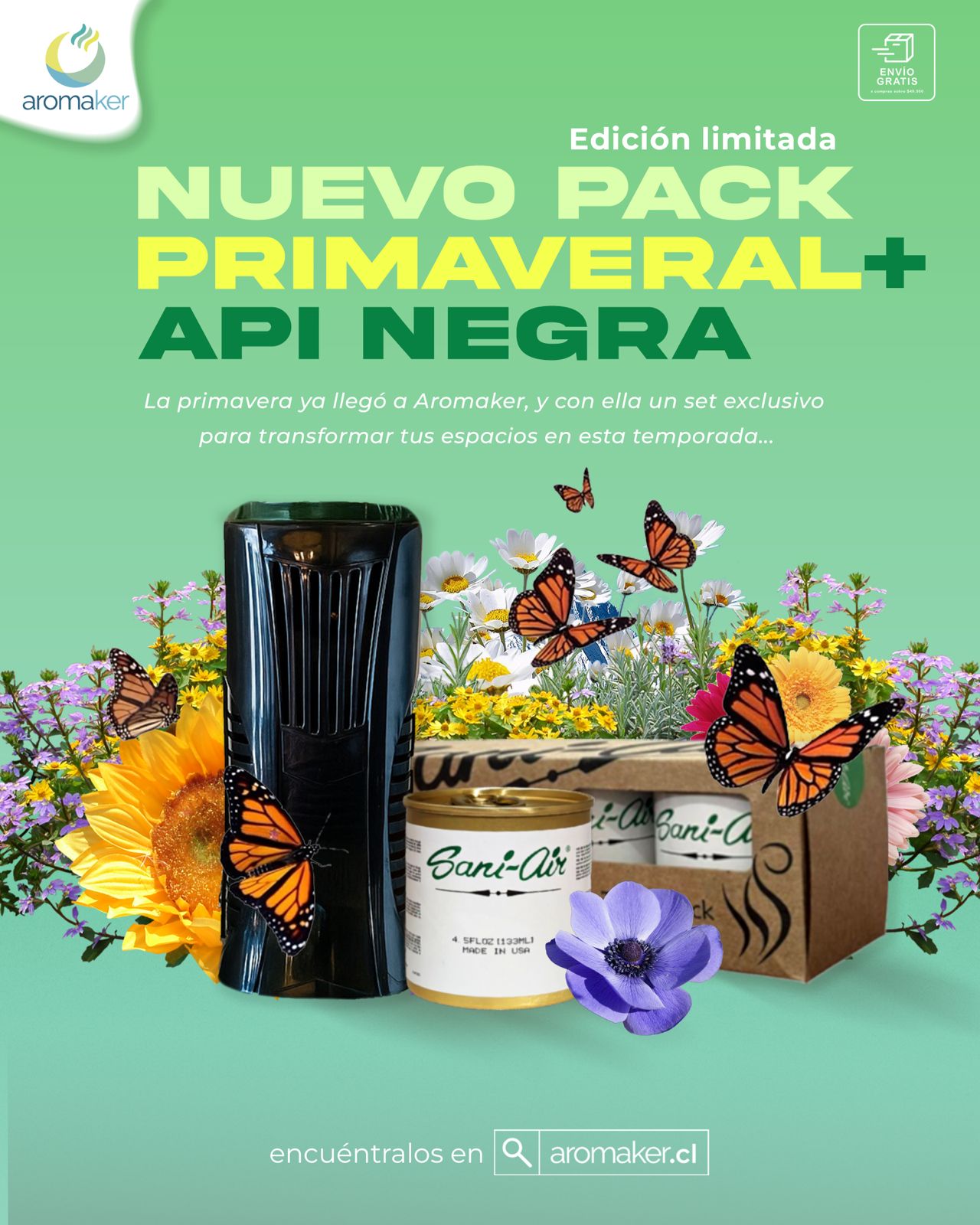 Pack Primaveral – Difusor API Negro + Tripack de Aromas