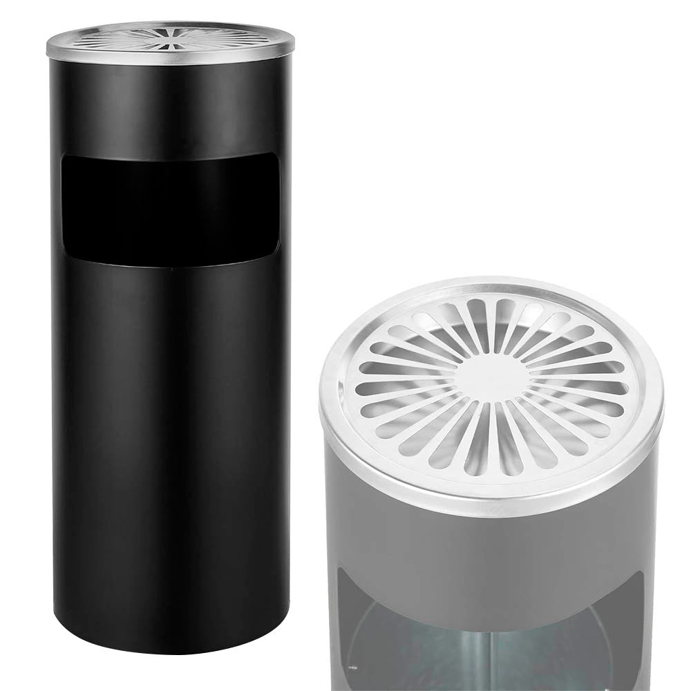 Papelero Metálico Negro con Cesto y Cenicero