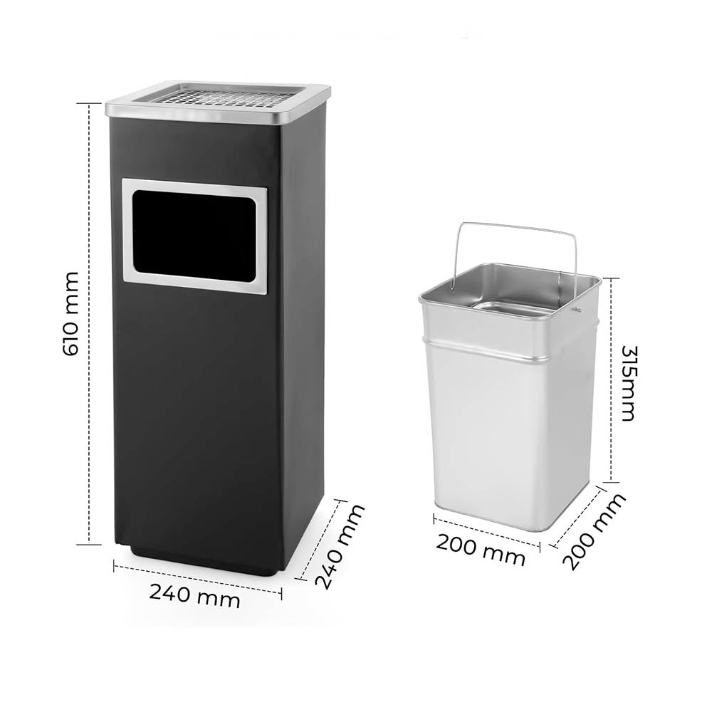 Papelero Metálico Negro con Cenicero Cuadrado