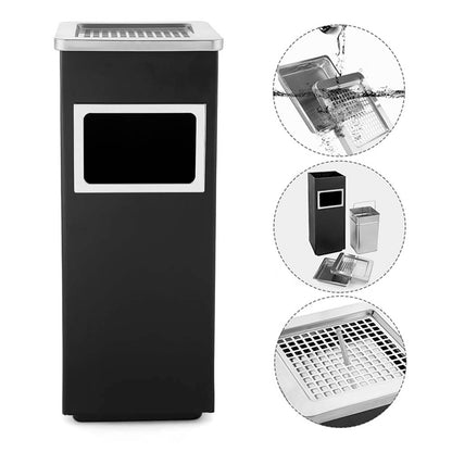 Papelero Metálico Negro con Cenicero Cuadrado