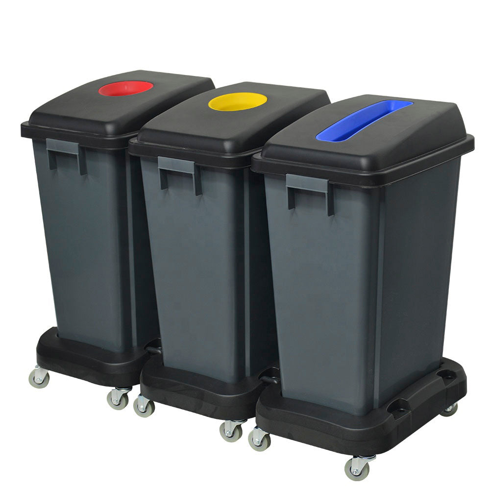 Contenedor Reciclaje 3 x 60 LT Plástico ABS Negro con Ruedas