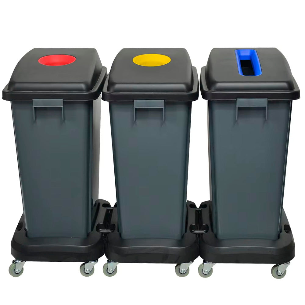 Contenedor Reciclaje 3 x 60 LT Plástico ABS Negro con Ruedas