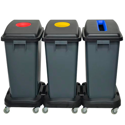 Contenedor Reciclaje 3 x 60 LT Plástico ABS Negro con Ruedas