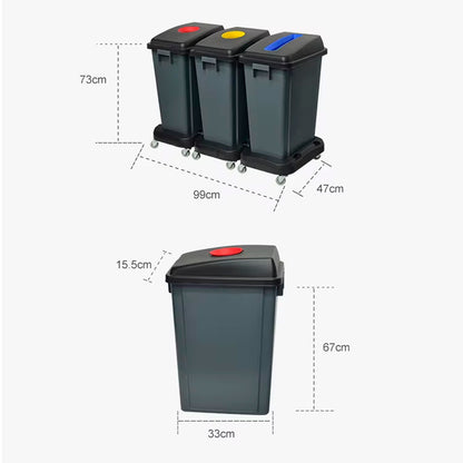 Contenedor Reciclaje 3 x 60 LT Plástico ABS Negro con Ruedas