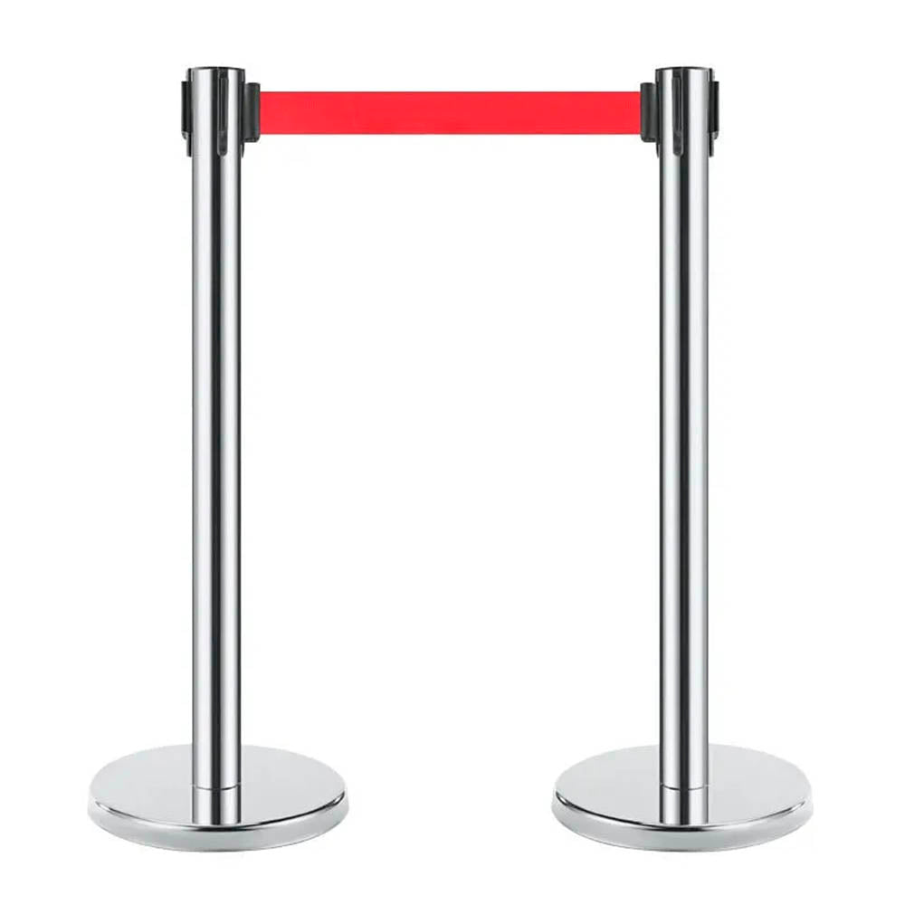 Separador de Fila Pilar de Acero con Base Cinta Retráctil Roja