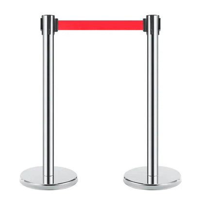 Separador de Fila Pilar de Acero con Base Cinta Retráctil Roja