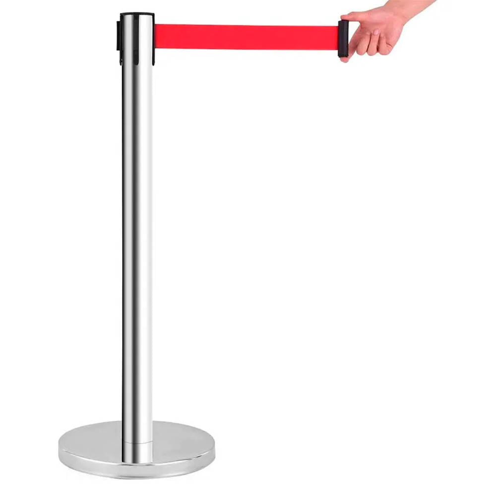 Separador de Fila Pilar de Acero con Base Cinta Retráctil Roja