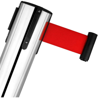 Separador de Fila Pilar de Acero con Base Cinta Retráctil Roja