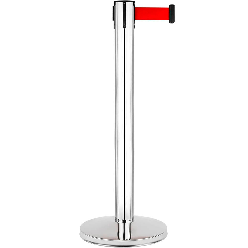 Separador de Fila Pilar de Acero con Base Cinta Retráctil Roja