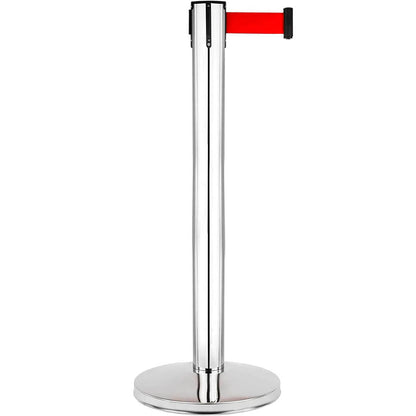 Separador de Fila Pilar de Acero con Base Cinta Retráctil Roja