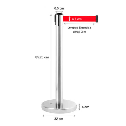 Separador de Fila Pilar de Acero con Base Cinta Retráctil Roja