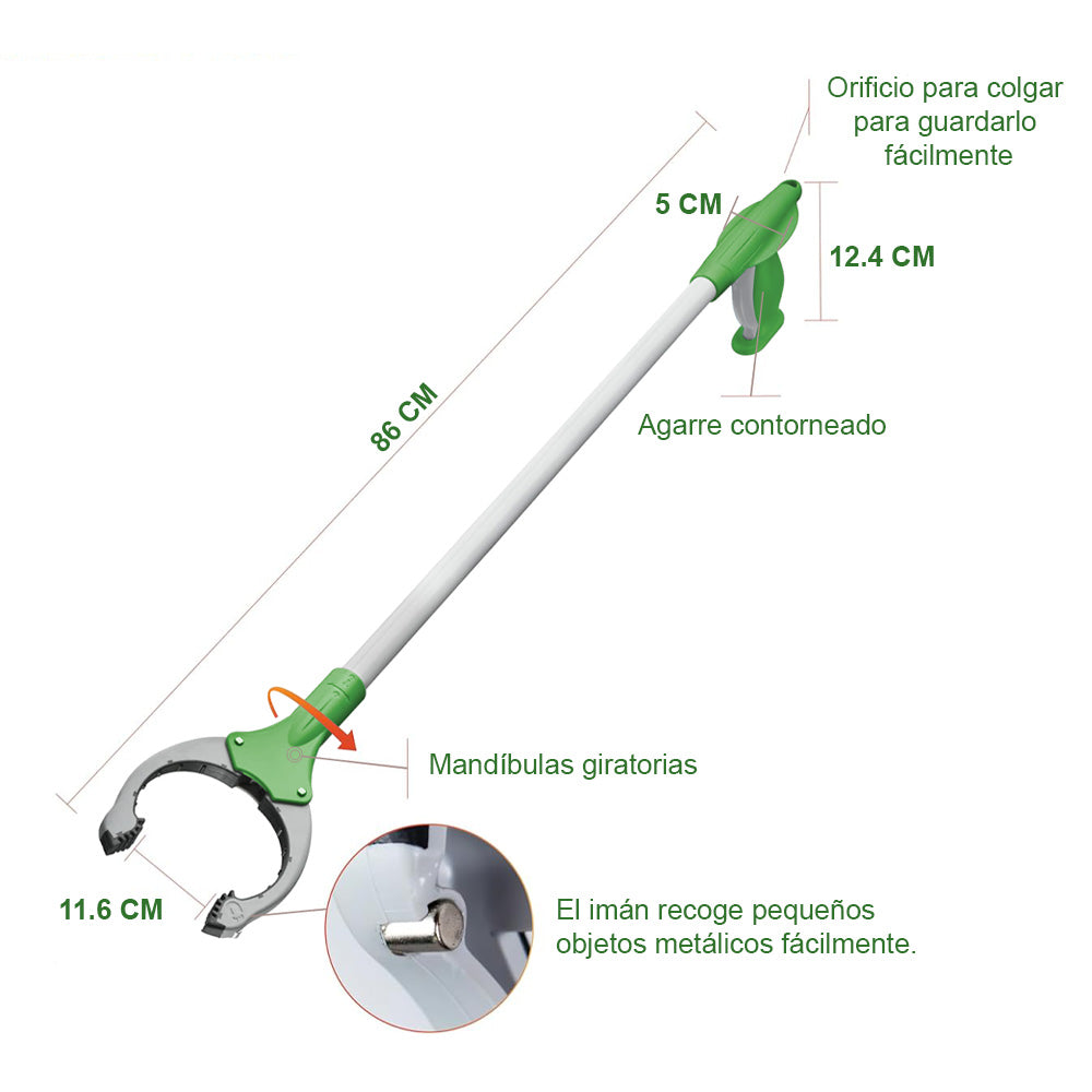 Pinza Recogedora Rotativa Aluminio Resistente Verde