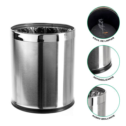 Basurero Redondo Acero Gris Doble Capa 10 Litros