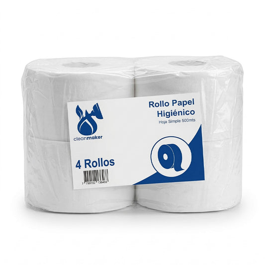 Rollo Papel Higiénico Hoja Simple 500MT PQTE DE 4 Rollo X 500MT