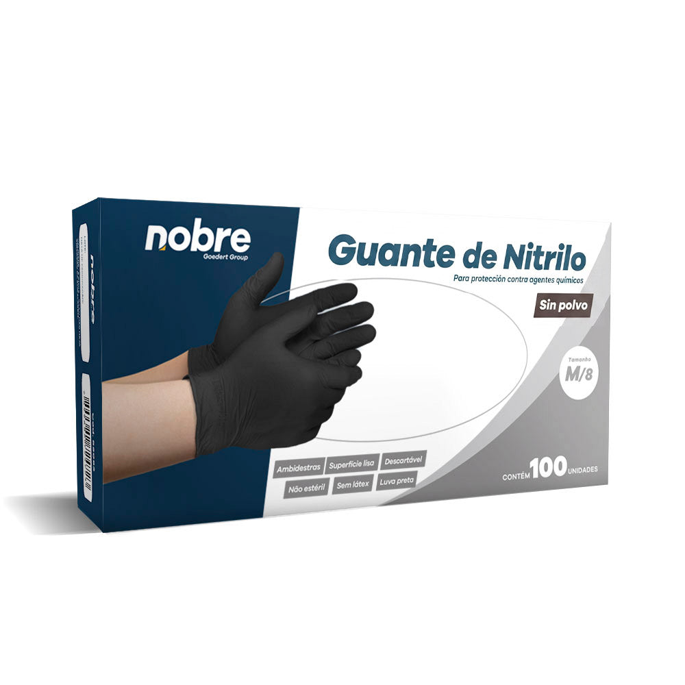 Guantes De Nitrilo Negro Sin Polvo Nobre Caja 100 Unidades