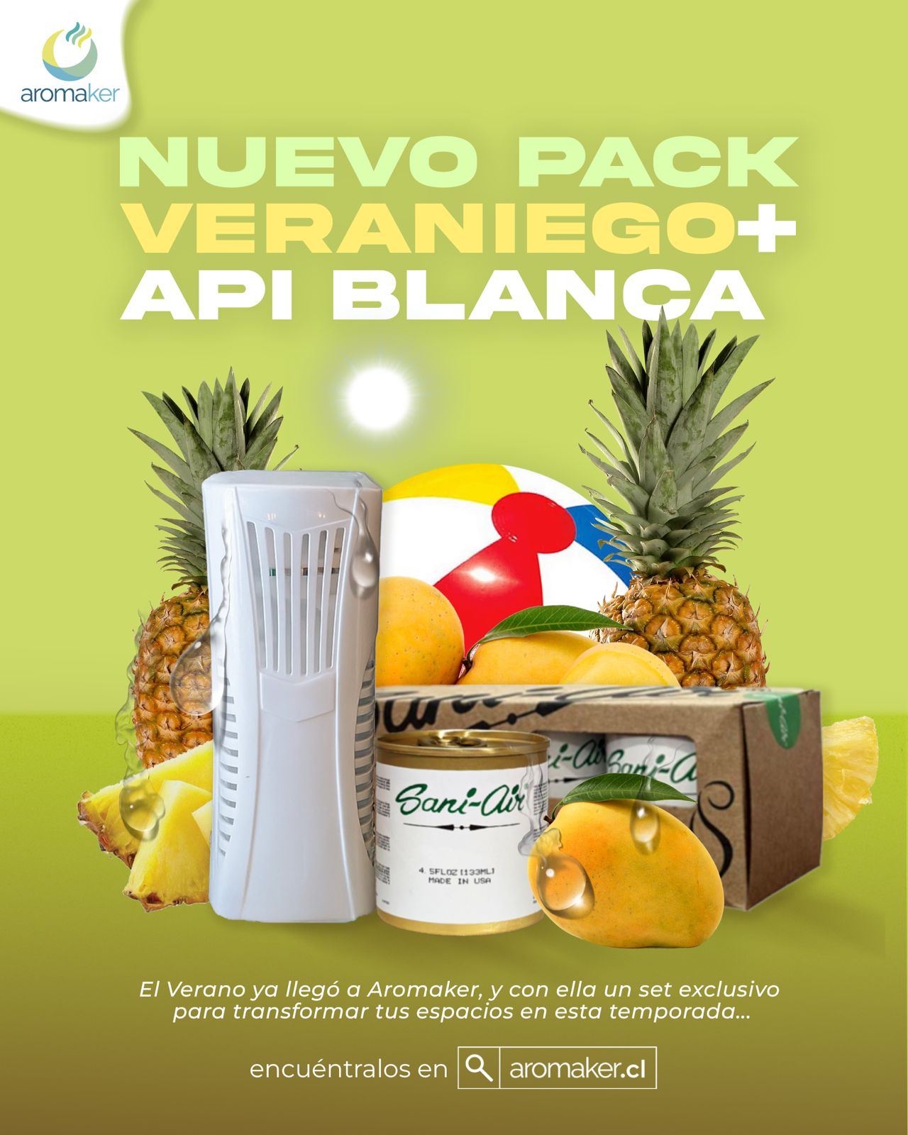 Pack Veraniego – Difusor API Blanco + Tripack Aromas Creamy Caribbean, Mango y Pineapple