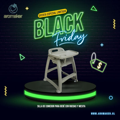 Silla de comedor Deluxe para bebe, con ruedas y mesita
