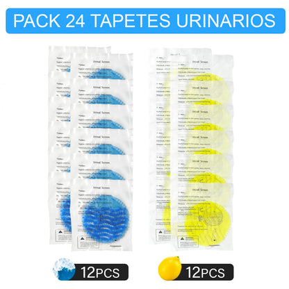 24 Tapetes Urinarios Redondos Azul y Amarillo