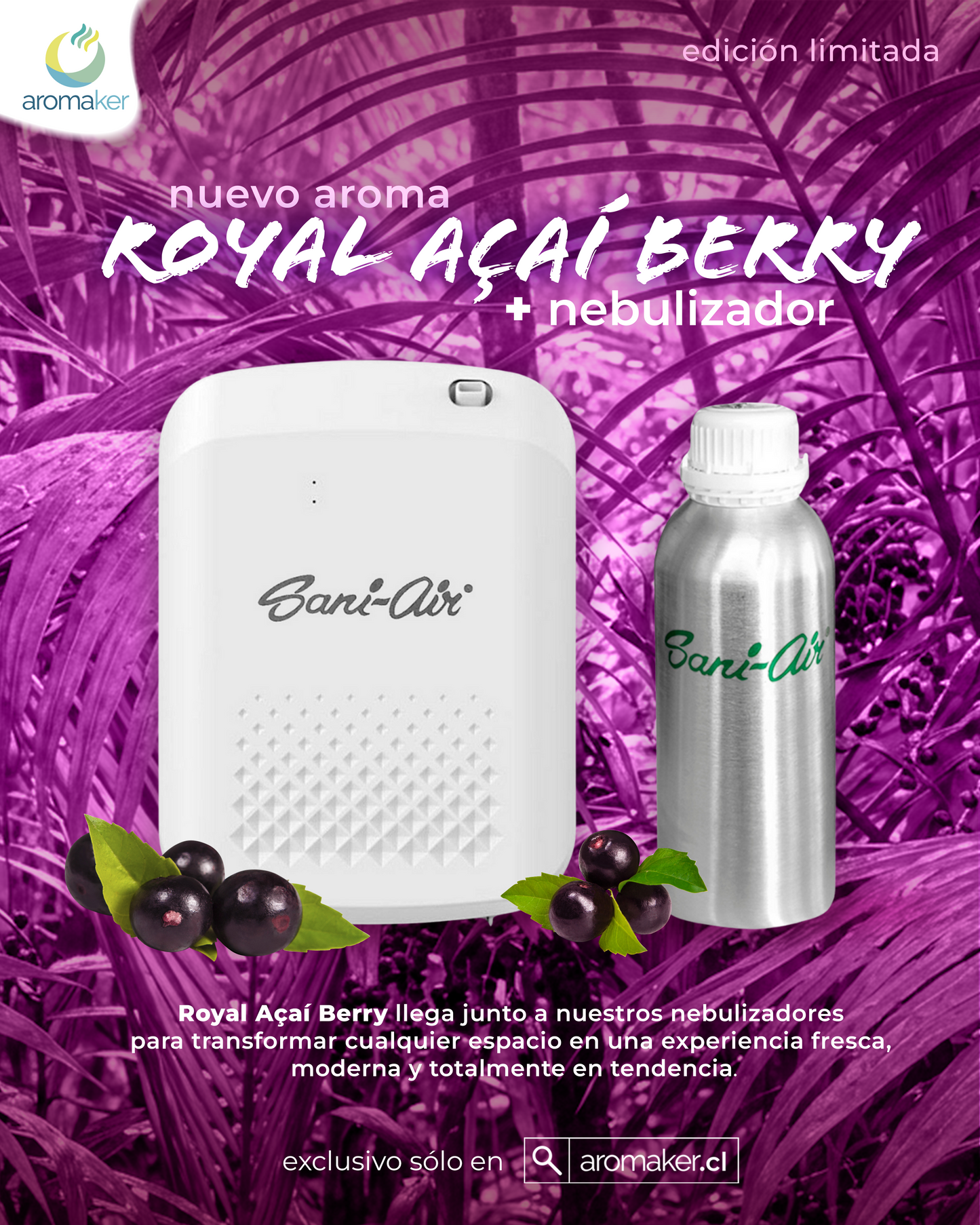 PACK AROMA + BOTELLA 200ML AROMA ACAI BERRY SANI AIR + NEBULIZADORA S