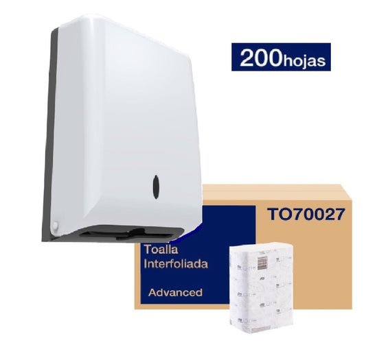 Pack Dispensador Toalla Interfoliada  Liso Largo  Mas 1 Paquete Hoja Interfoliada